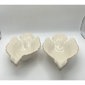 Lenox Ivory China Shell Serving Bowls Gold Trim Vintage Set of 2 Made in USA 8"